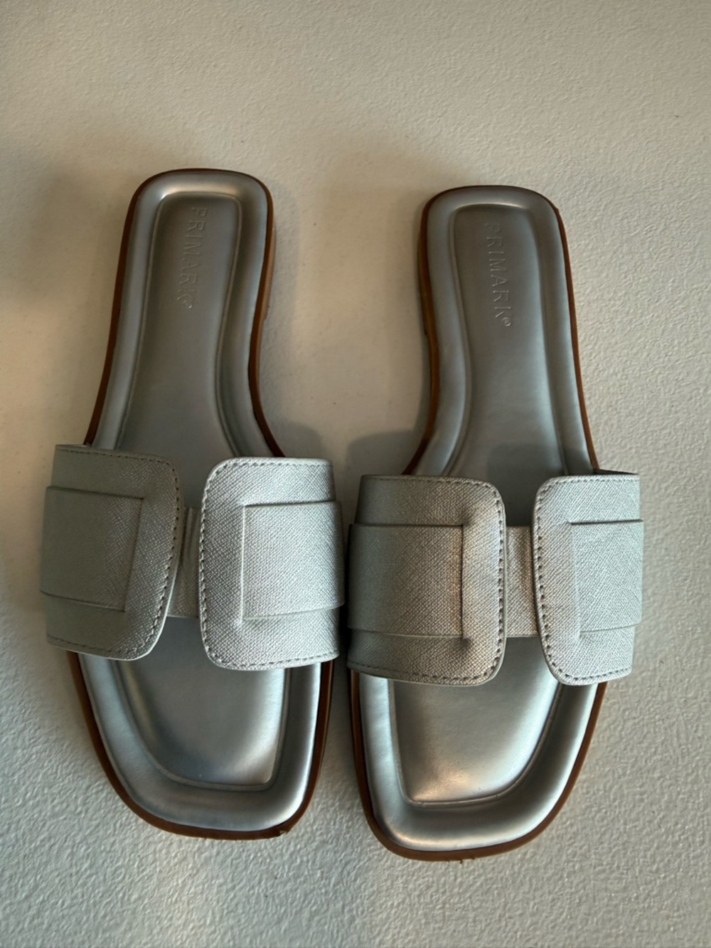 Primark Metallic Silver Buckle Slide Sandals for Women